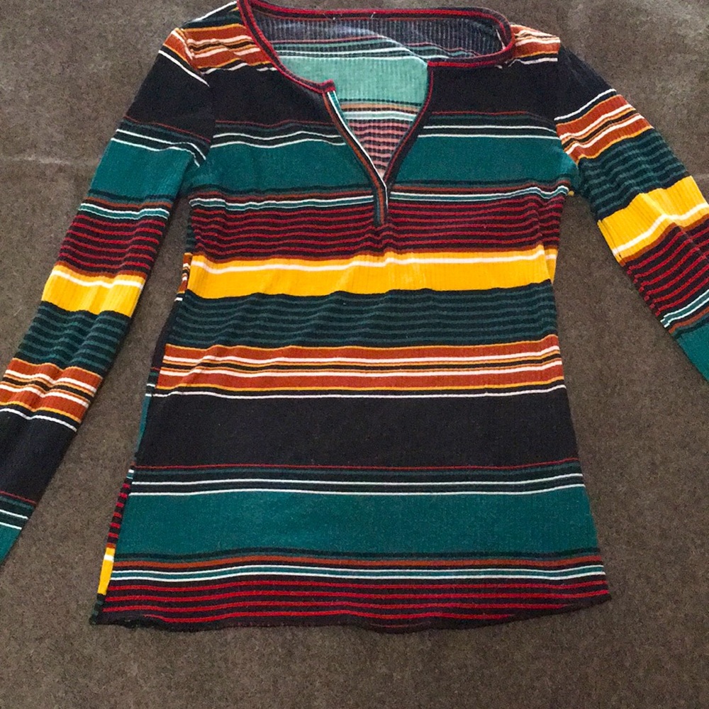Colorful Ribbed Striped Long Sleeve Shirt